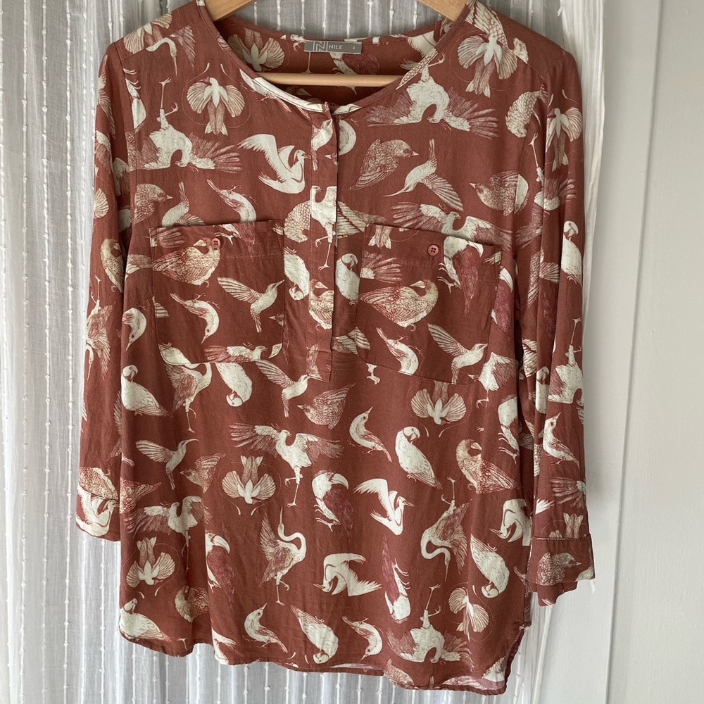 Nile Rust Bird Print Top
